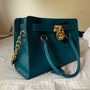 Micheal Kors Teal Hamilton East West Satchel